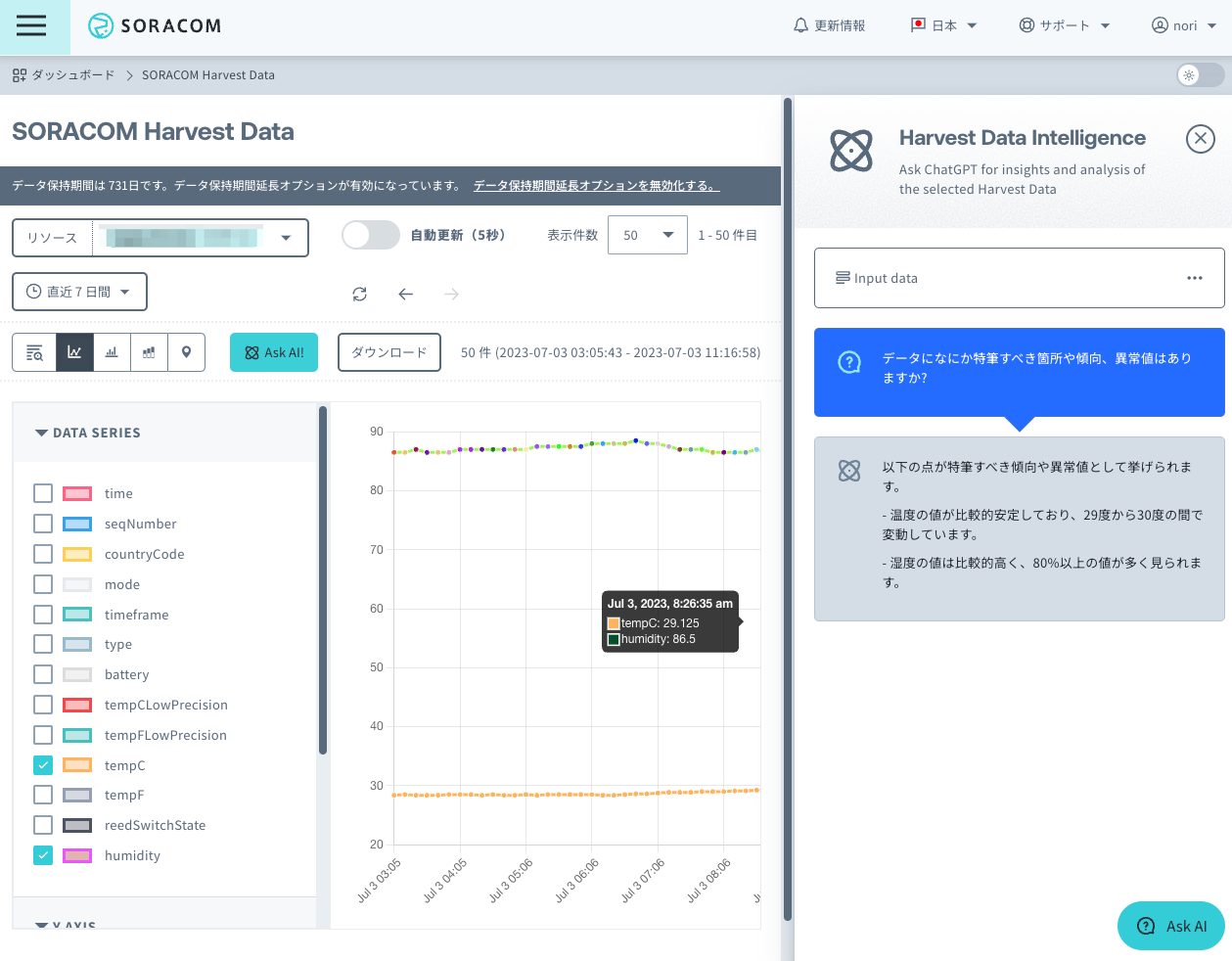 SORACOM Harvest Data Intelligence